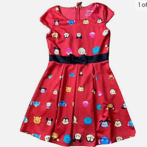 DISNEY PIXAR TSUM TSUM CHARACTER RED DRESS WITH BLACK BOW SIZE SMALL (6-6X) EUC - Picture 7 of 7